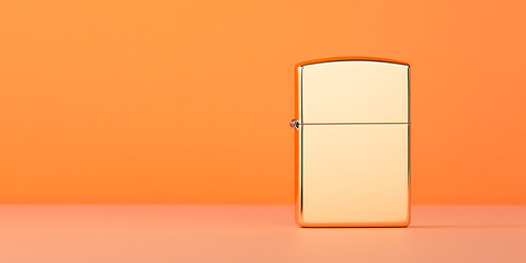 Aufkleber - Shiny golden object against an orange background with a flat surface. The sleek design reflects light, highlighting its elegant form and simple yet striking composition.