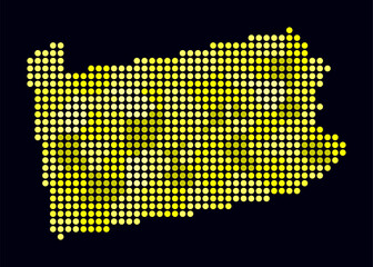 Poster - Pennsylvania dotted map. Digital style map of the state on dark background. Pennsylvania shape with circle dots. Colored dots style. Large size circles. Awesome vector illustration.