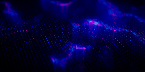 Poster - Big Data clusters complex graph. Quantum computing patterns. Cyber space of AI technology neural connections. Futuristic graph. Digital information presentation. 