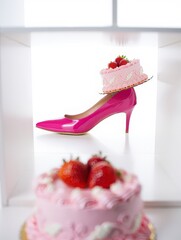 Aufkleber - Pink high heel shoe on cake.