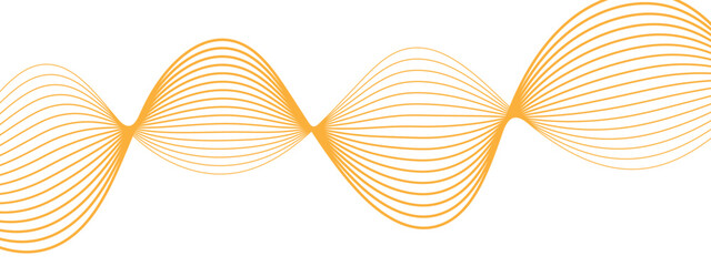 Fototapete - Abstract minimalistic wave pattern composed of smooth, orange gradient curves on a white background. Parallel elliptical lines forming with wave rhythm,  harmonious and flowing motion.