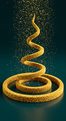 Aufkleber - Golden Abstract Sparkling Spiral Christmas Tree 3D Render Holiday Background