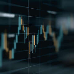 Poster - Stock Market Chart: A close-up, shallow depth of field captures a dynamic stock market chart, visualizing financial data and investment trends with sharp lines and subtle gradients.
