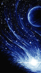 Wall Mural - captivating night sky vector illustration featuring shining stars and cosmic swirls with blue planet