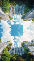 Poster - Urban skyward perspectives modern architecture high-rise cityscape eco-friendly environment aerial view