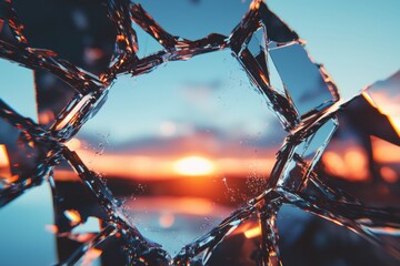 Poster - Shattered glass reflection of sunset nature landscape abstract photography atmospheric close-up visual impact