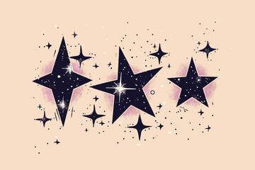 Fototapete - Star shapes set. Abstract random pencil and crayon kids drawing. Spiky geometric vector elements. Hand drawn rough edge sparkles set on pastel background