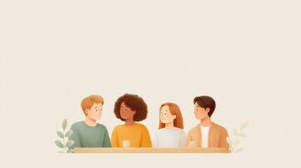 Poster - diverse modern family sharing simple meal at minimalist dining table