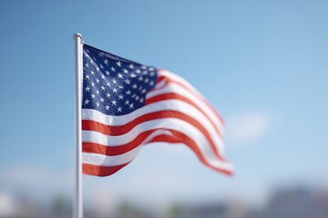 Poster - minimalistic american flag freely flutters in gentle wind under clear blue sky