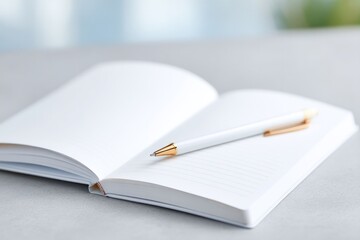 Poster - minimalistic image of open notebook and pen on clean table ideal for career coaching visuals
