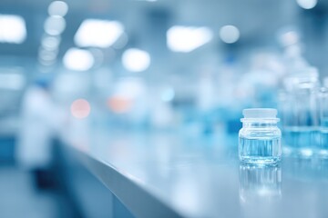 Aufkleber - pharmaceutical lab with blurred workers in background showcasing modern equipment and clean surfaces