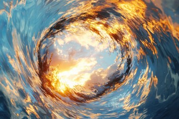 Poster - Captivating ocean sunset swirl seaside digital art vivid colors aerial perspective abstract beauty