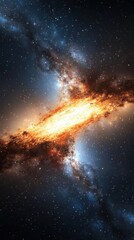 Poster - Galactic collision event deep space digital art cosmic environment wide angle view astronomy concept