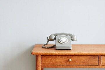 Poster - vintage telephone sits elegantly on wooden table in retro-styled room