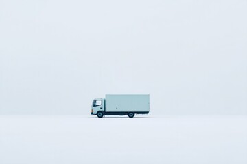 Poster - isolated minimalistic image of single delivery truck against white background with ample copy space