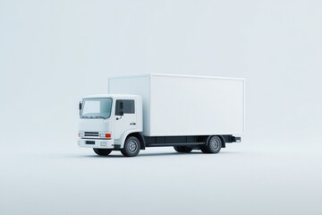 Poster - isolated minimalistic image of single delivery truck against white background with ample copy space