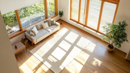 Poster - Serene living room interior modern home photography bright environment aerial view minimalist concept
