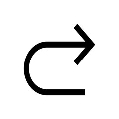 Aufkleber - Illustration of a simple black arrow curving backwards and then pointing to the right on white background