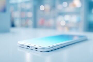 Poster - minimalist photo of modern electronics with people in background blurred for depth and focus