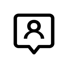 Poster - Black outline of a person icon inside a rounded square speech bubble with a pointed bottom shape design