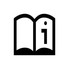 Poster - Open book icon with information symbol displayed on the right page in black and white illustration