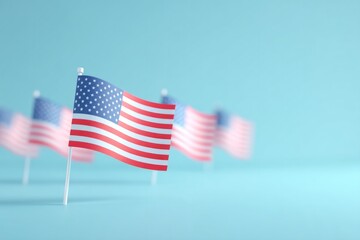 Poster - minimalistic image of single american flag on smooth solid color background symbolizing independence day