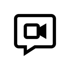 Poster - Icon of a video camera inside a speech bubble representing video call communication technology and online meeting