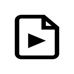Poster - black and white icon of a document with a folded corner and a play symbol in the center of the page