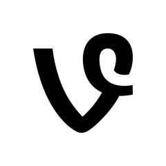 Poster - Black and white illustration of a stylized letter v with a loop forming a distinctive design element shape
