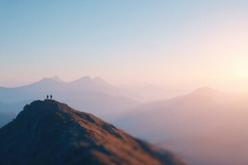 Aufkleber - majestic mountain vista at sunrise with people blurred and indistinct in background epitomizing sense of vast tranquility