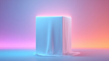 Aufkleber - minimalistic empty podium draped with fabric against vibrant neon-colored background