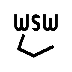 Poster - Illustration of the letters w s w in bold black font with an angular shape beneath the letters design