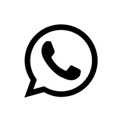 Poster - Illustration of a black phone receiver icon inside a speech bubble representing communication and connection