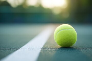 Aufkleber - pristine tennis court with single ball in focus on line emphasizing symmetry and elegance