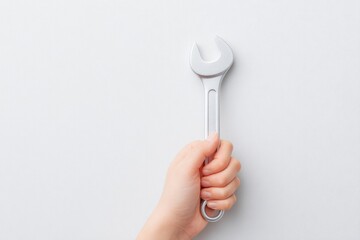 Poster - single mechanic hand holding wrench against plain white wall