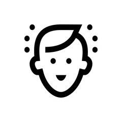 Poster - Stylized icon of a person's face with short hair and a simple smile surrounded by small circles