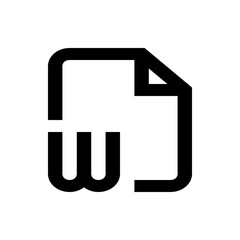 Poster - Black document icon with folded corner and a letter w in bold lines on a white background design element