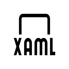 Poster - illustration of the xaml text with a rounded rectangle shape above it in black and white color schem