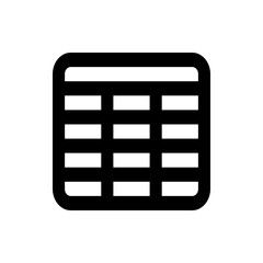 Poster - illustration of a spreadsheet icon with rounded corners and multiple rows and columns in black and w