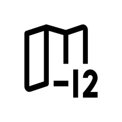 Poster - Illustration of a stylized building icon with a subtraction symbol and the number twelve below it in black