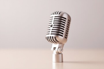 Poster - capture minimalist composition of lone vintage microphone on plain background with ample copy space