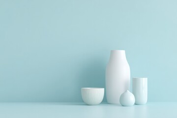 Aufkleber - capture minimalistic still life setup featuring various small objects on solid colored background