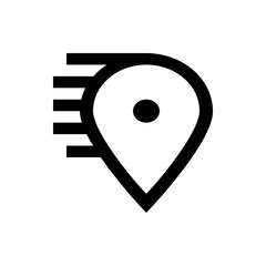 Poster - Black and white icon of a location pin with horizontal lines indicating movement or speed on the left side