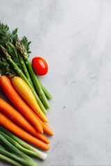 Poster - minimalistic arrangement showcasing fresh vegetables elegantly laid out on clean surface