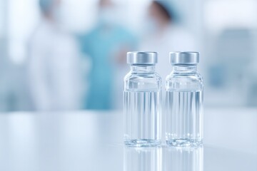 Poster - stylized glass ampoules with clear liquid on white surface minimalistic with clean image