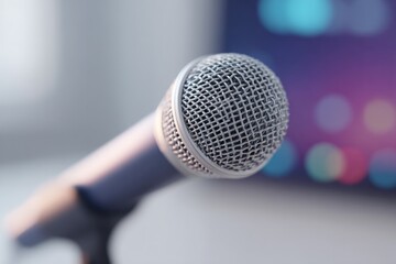 Aufkleber - close-up shot showcasing microphone and karaoke screen with lyrics in focus all on simple and clean background