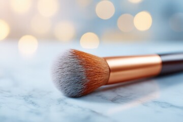 Poster - lone elegant brush rests on pristine polished counter in luxurious beauty salon emphasizing beauty s