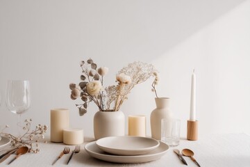 Aufkleber - minimalist table set for thematic party with decor highlighting creativity and emphasis on simplicity