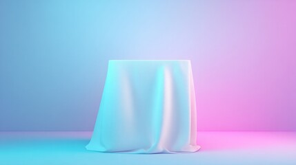Poster - minimalistic empty podium draped with fabric against vibrant neon color background
