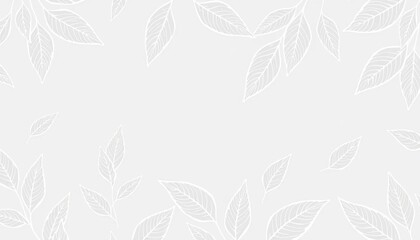 Stylish light grey vector seamless texture of organic plant line art leaves, drawing, modern
